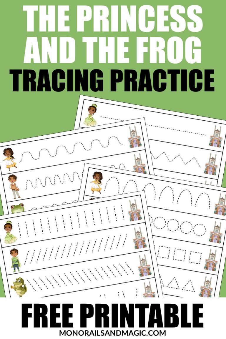 Free printable The Princess and the Frog themed tracing practice for kids.