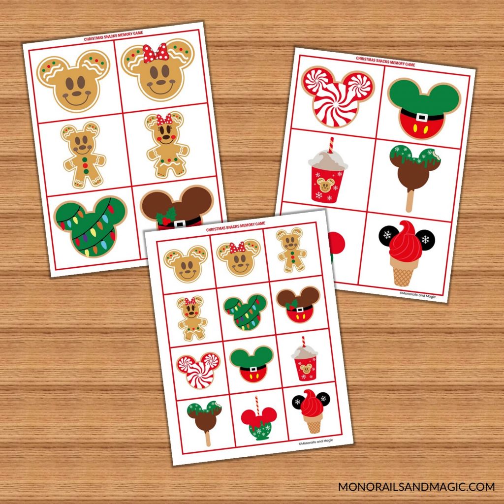 Disney Christmas snacks activity pack memory game.