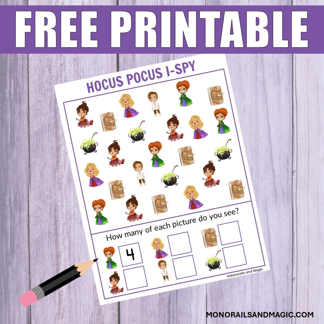 Free printable Hocus Pocus I-spy activity for kids.