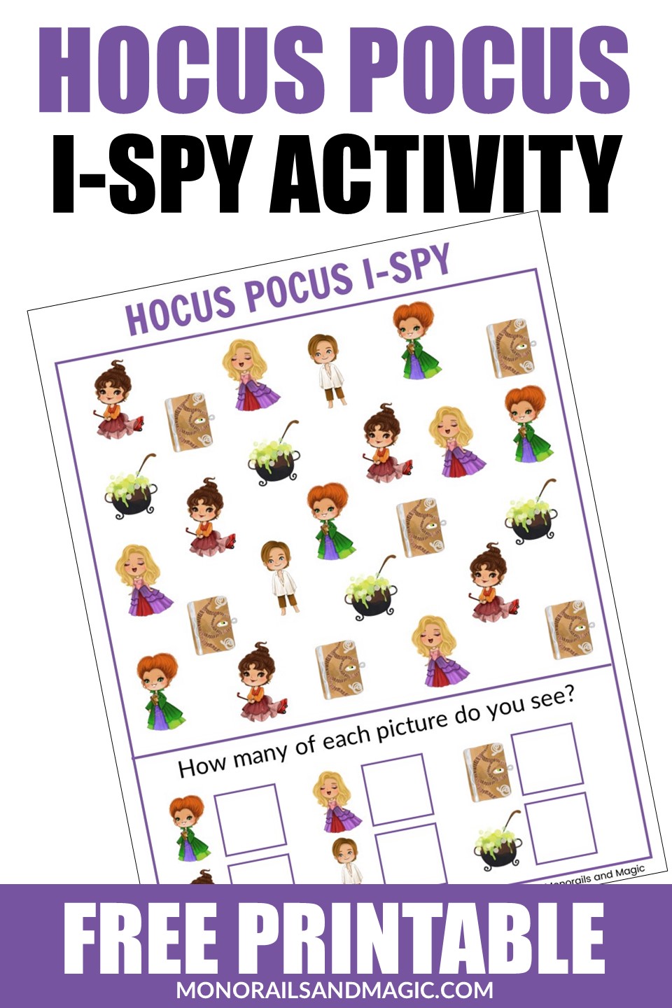 Free printable Hocus Pocus I-spy activity for kids.