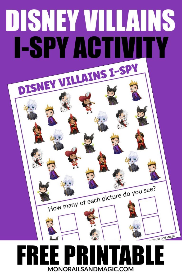 Free printable Disney villains themed I-spy activity for kids.