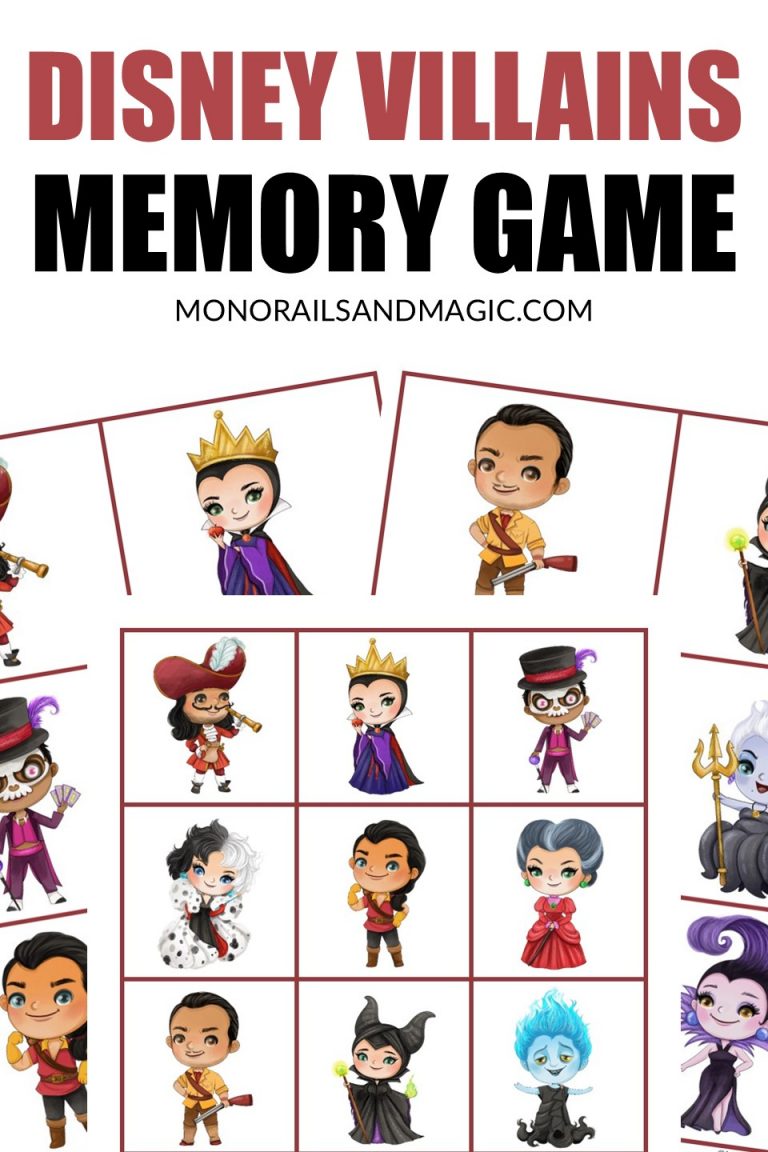 Free printable Disney villains memory game for kids.