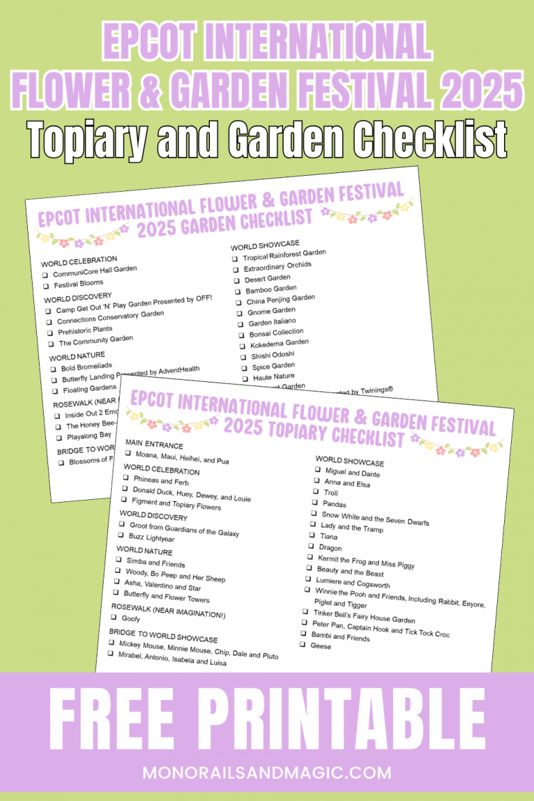 Free printable checklist for the EPCOT International Flower and Garden Festival.