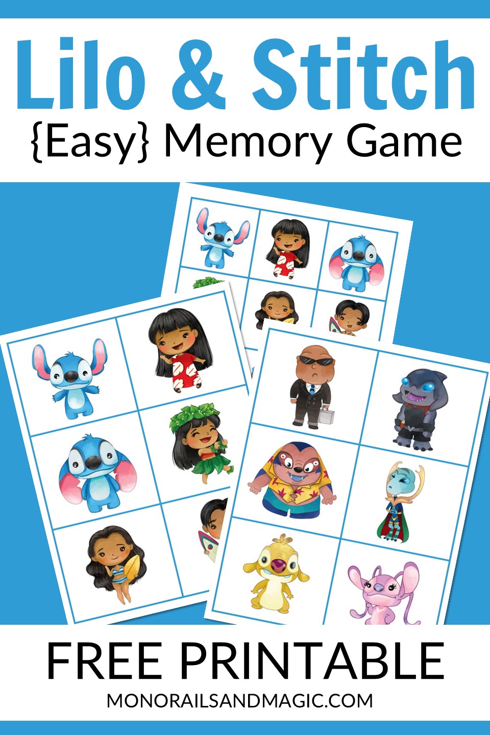 Lilo and Stitch memory game free printable.