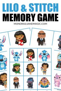 Free printable Lilo and Stitch memory game for kids.