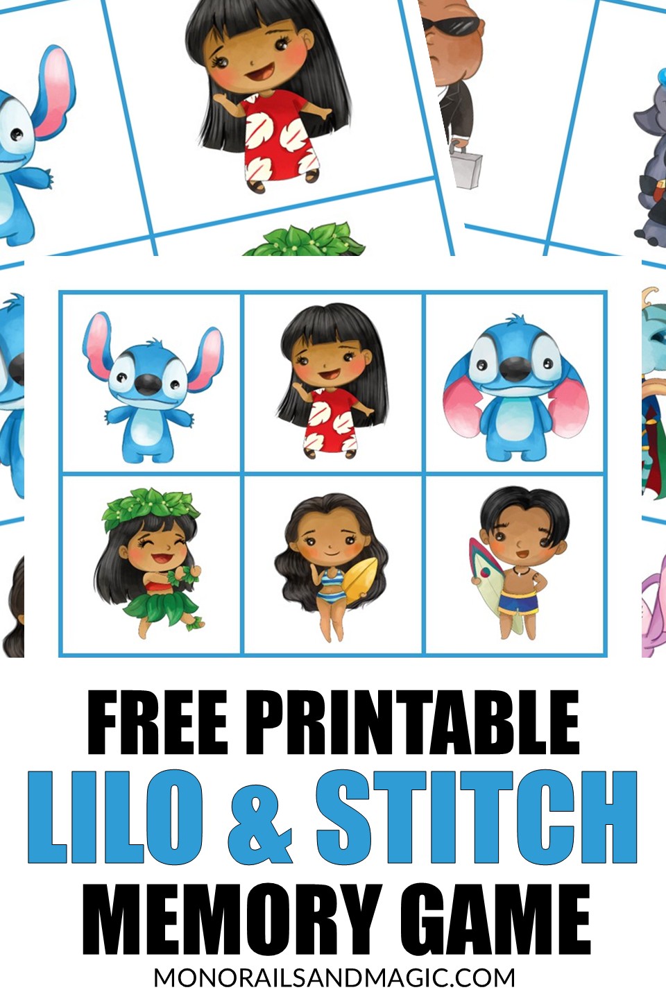 Free printable Lilo and Stitch matching game for kids.