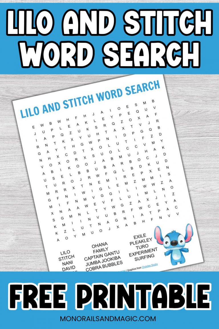 Free printable Lilo and Stitch word search for kids.