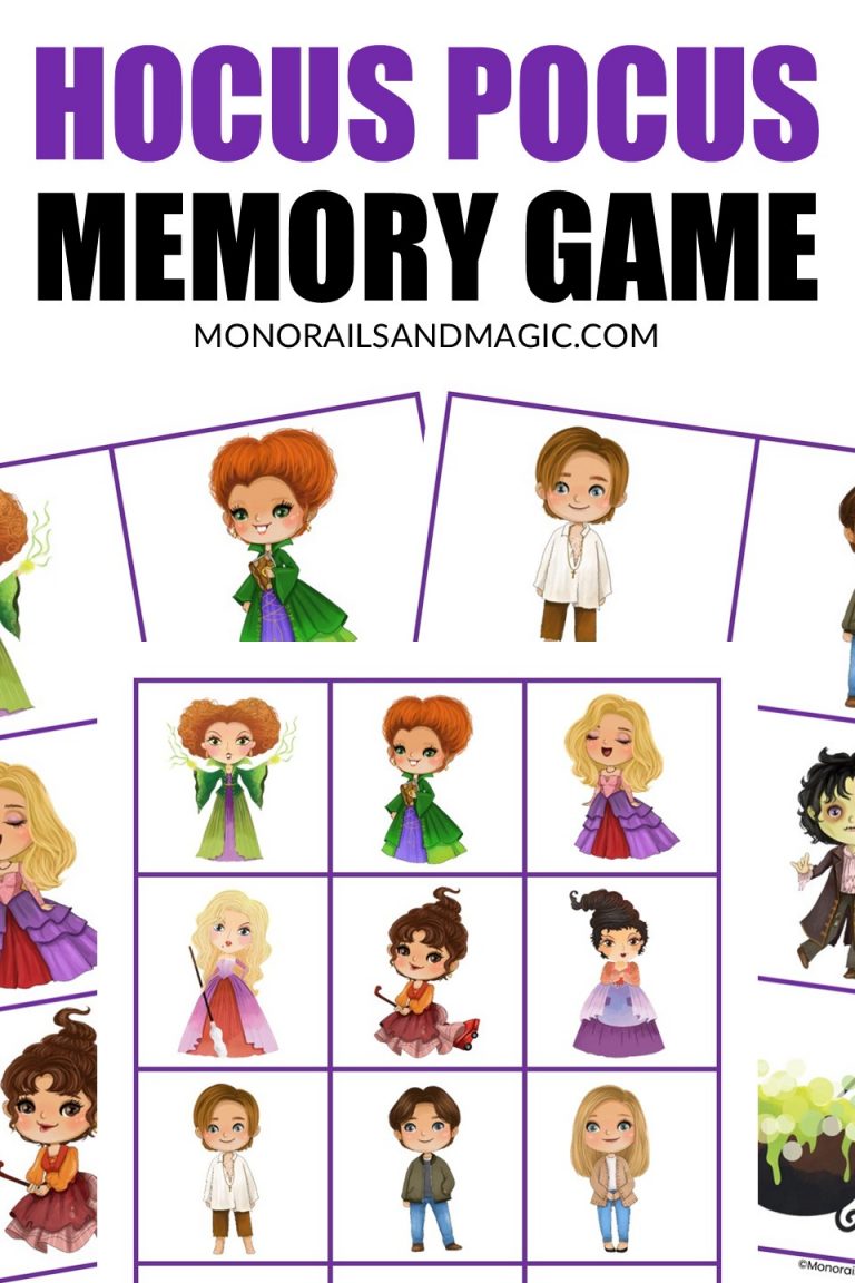 Free printable Hocus Pocus memory game for kids.