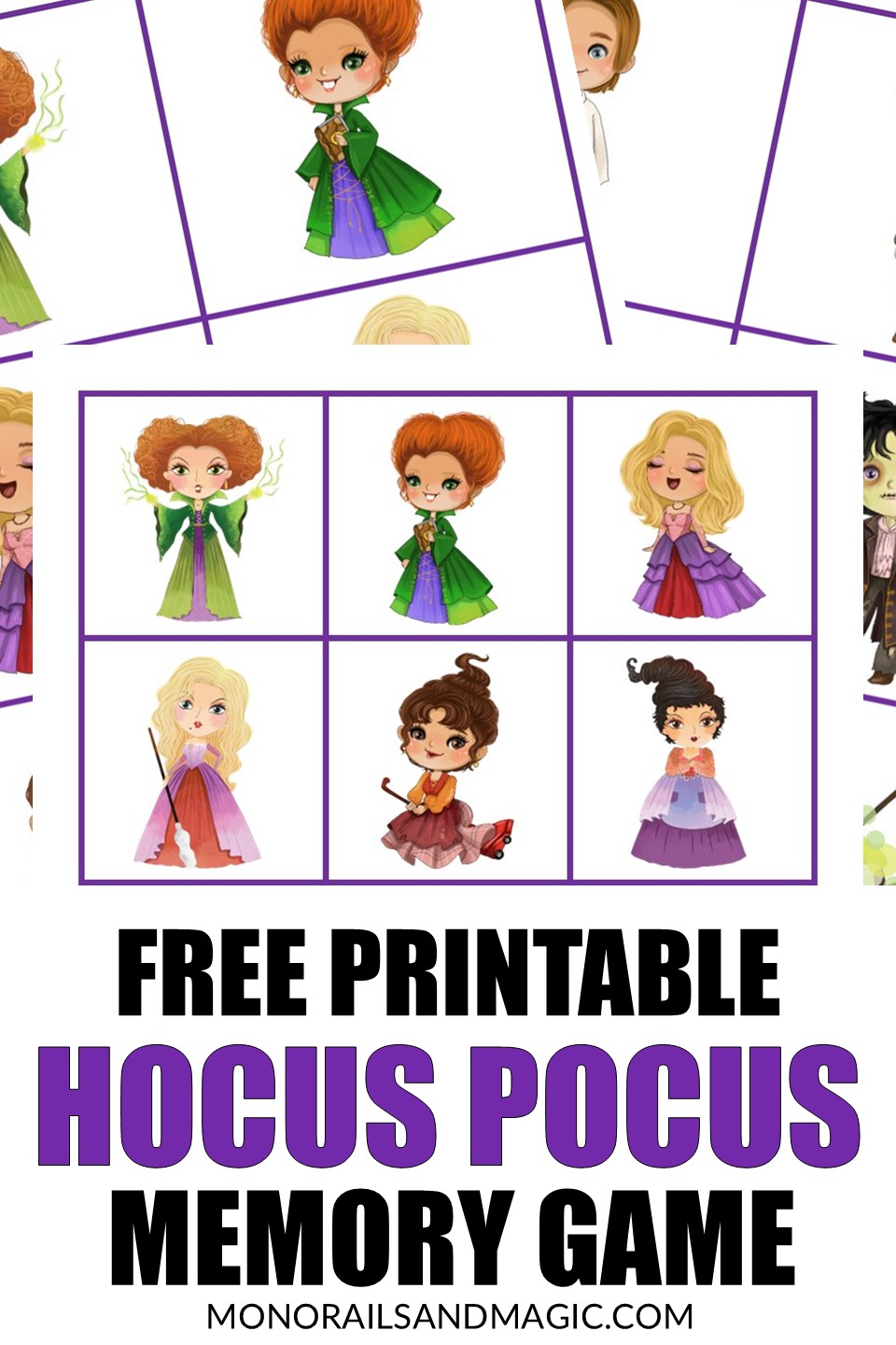 Free printable Hocus Pocus memory game for kids.