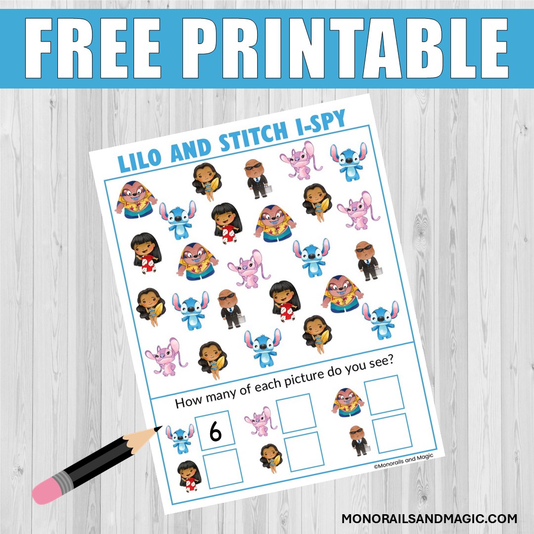 Free printable Lilo and Stitch I-Spy activity for kids.